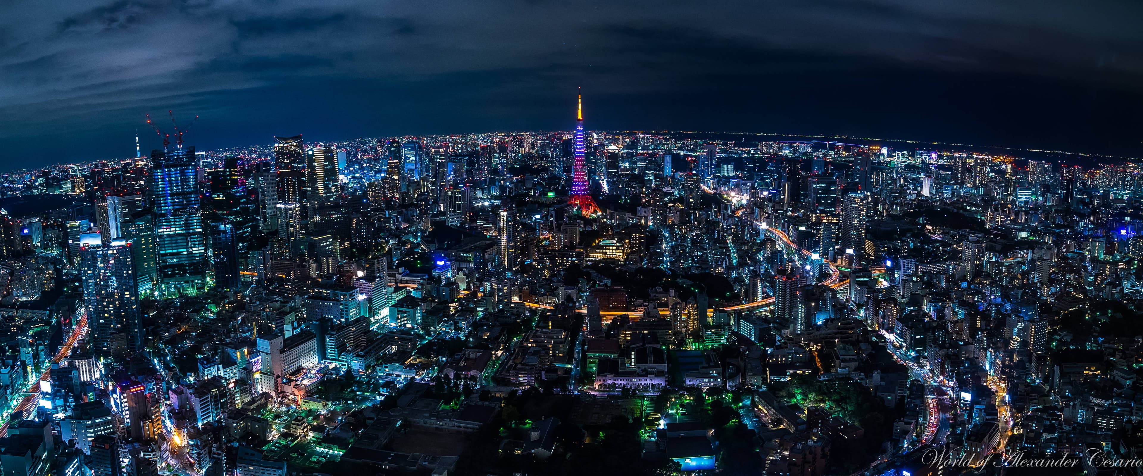 Tokyo skyline at dusk, dense high-rises stretching to the horizon