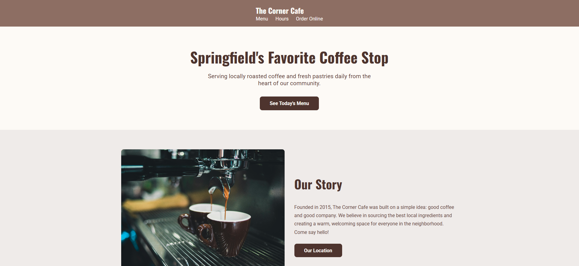 A friendly website template for a local restaurant or cafe.